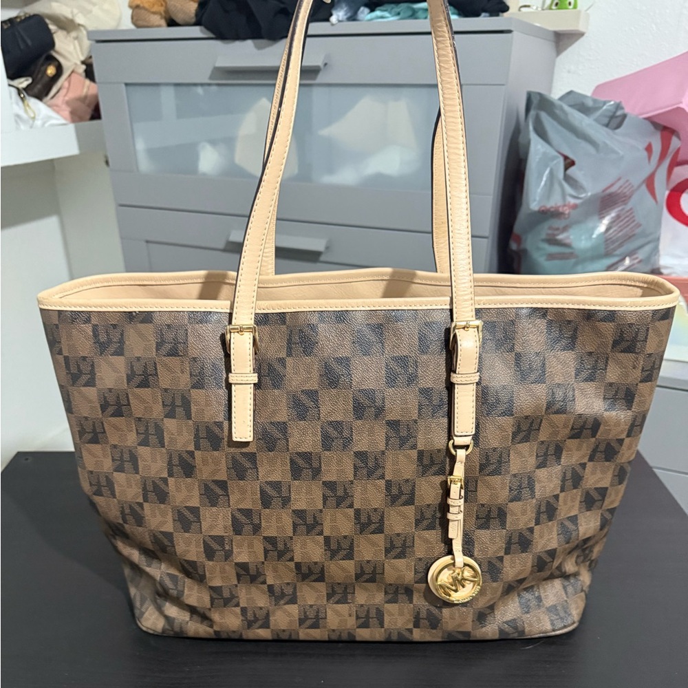 Michael Kors Checkered Brown and Tan Tote